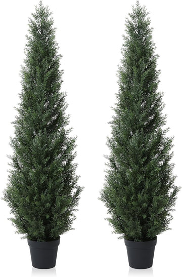 6 Feet Pre-Potted Evergreen Outdoor Artificial Cedar Tree for Front Porch Decor, Outdoor Entryway Decor Fake Tree