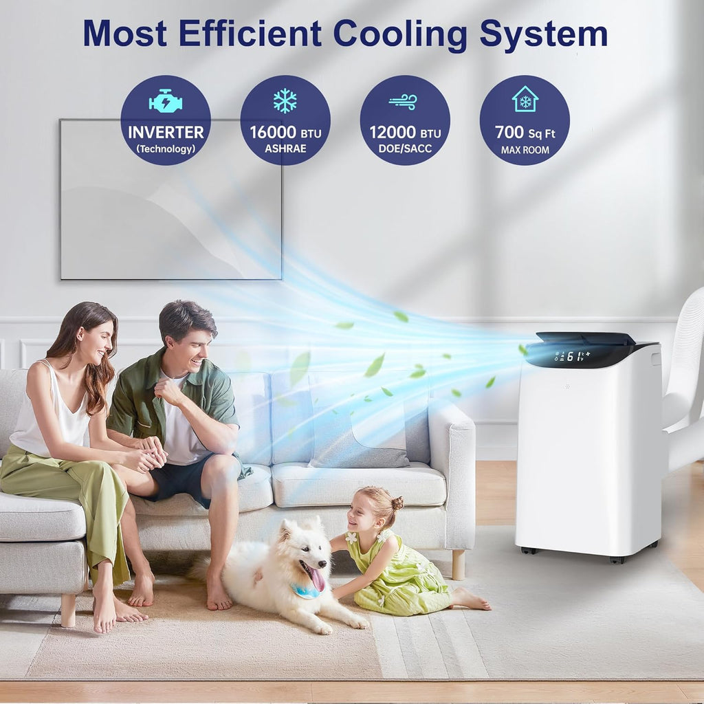 Inverter 16000BTU Portable Air Conditioners with Remote, Free Stand Cooling Portable AC Unit for Room up to 800 sq.ft