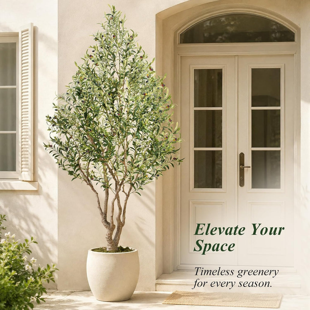 7ft Faux Olive Tree - Large Artificial Olive Tree with Realistic 1513 Leaves and 122 Olives - Lush and Elegant Fake