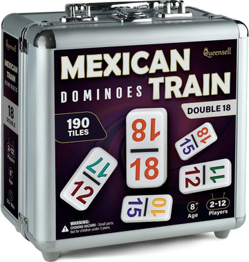 Mexican Train Dominoes Set with Numbers - Double 18 Dominos Set for Adults and Kids - Mexican Dominoes Train Game