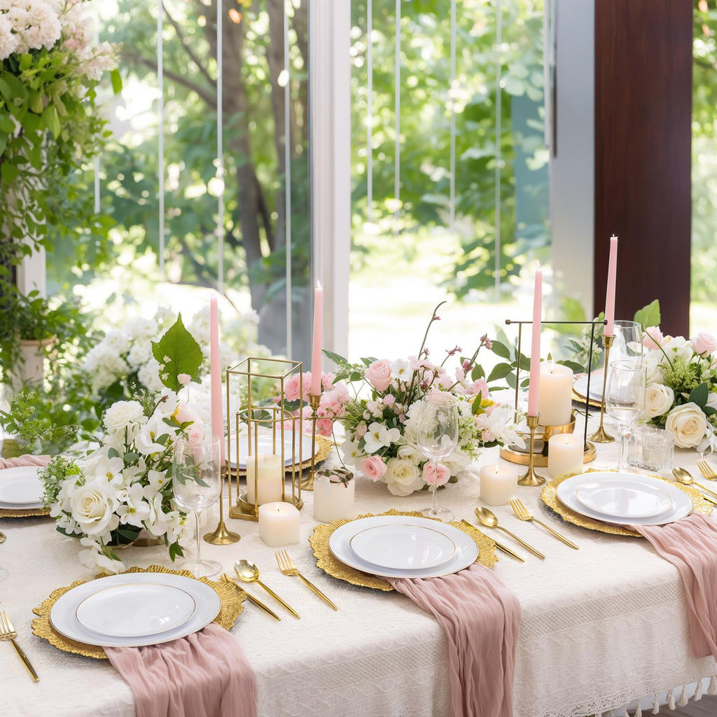 24 Pcs Heavy Duty Gold Plastic Charger Plates for Wedding Dinner Decor