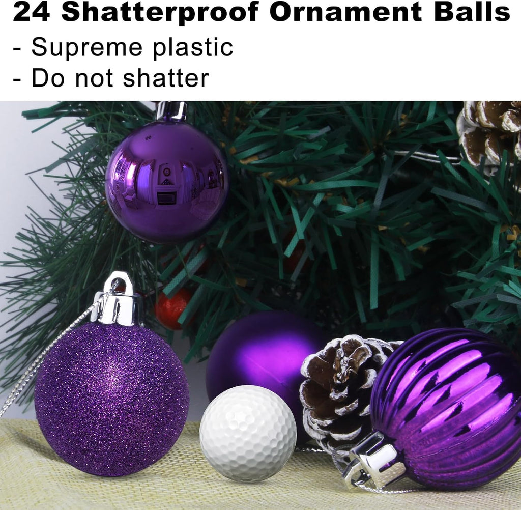 Christmas Balls Ornaments - Shatterproof Christmas Tree Decorations Medium Hanging Ball Purple 2.5in x 24 Pack - Set of 24