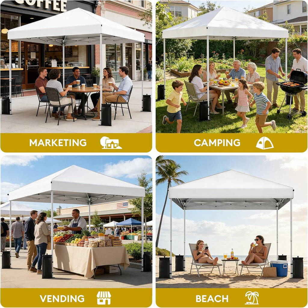 10x10 Pop Up Canopy Tent, One Push Setup, Instant Portable Events, Parties & Camping with 8 Stakes