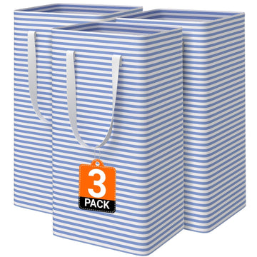 3-Pack Laundry Basket, Collapsible Laundry Hampers, 88L, Blue