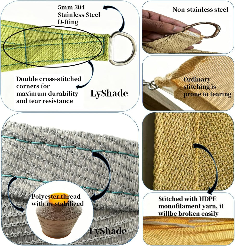 Rectangle Sun Shade Sail, 12'x16', Cool Grey | Resists Aging From Sun &Rain,Block UV 90%+ ,Cools 8-15°C,For Backyard