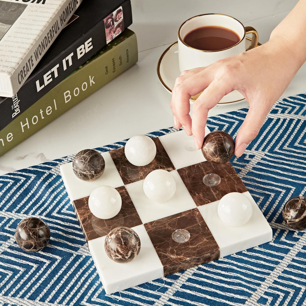 White Black Marble Tic Tac Game Set
