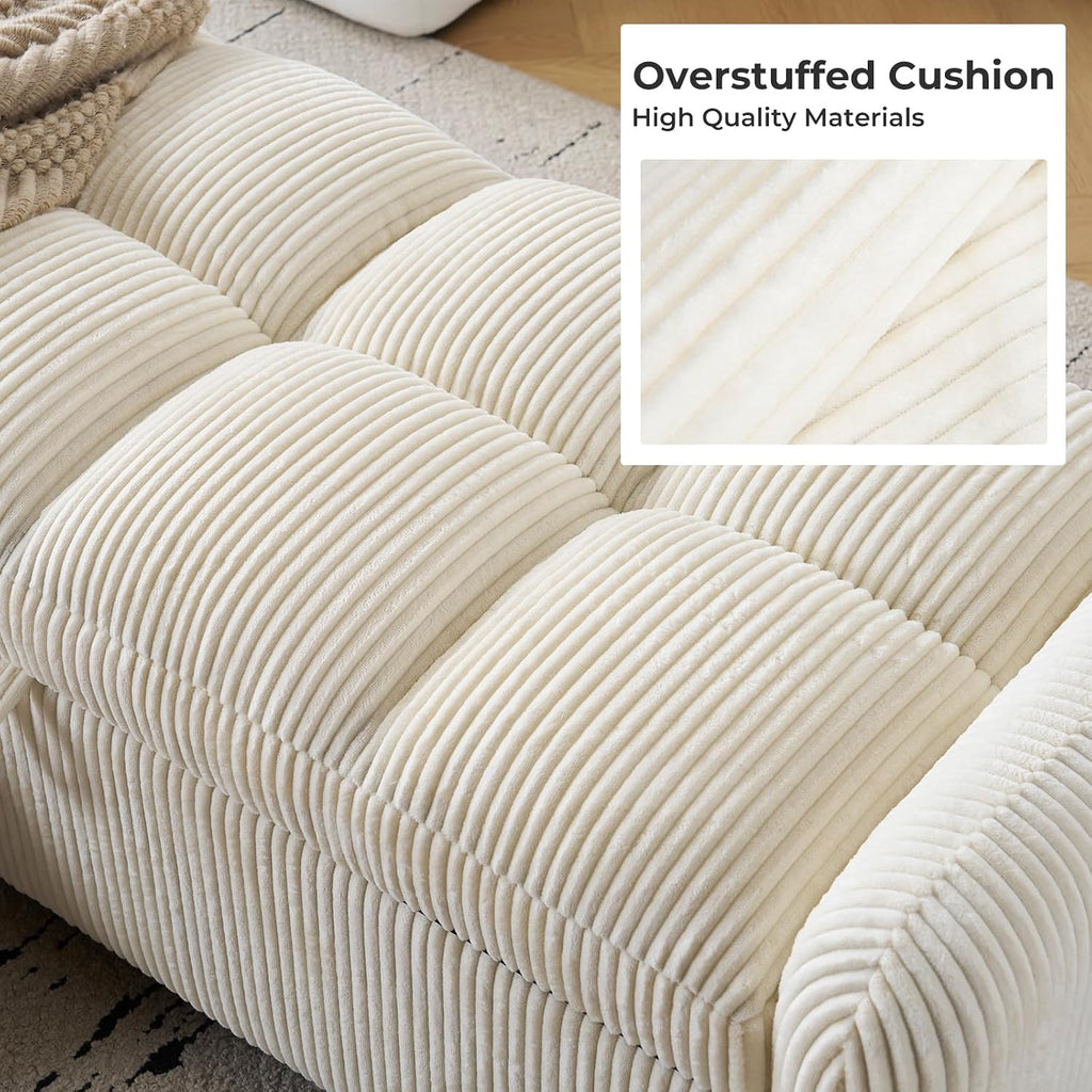Oversized Corduroy Ottoman Bench with Storage, Upholstered End of Bed Bench , Ottoman Foot Rest , Beige