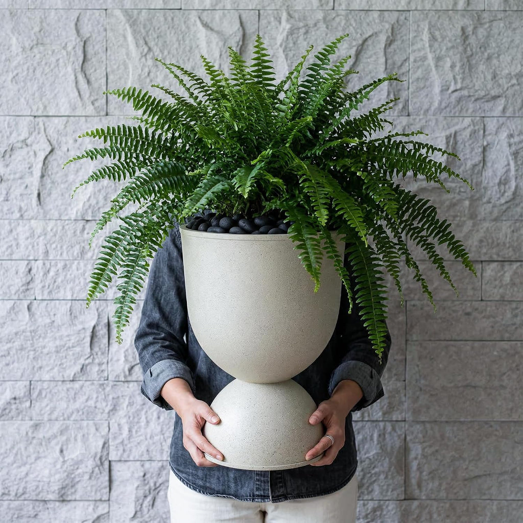Planters Flower Pots, Large Plastic Urn Planters for Indoor Outdoor Plants, Beige Pedestal Planter 2 Pack, 18 Inch+23