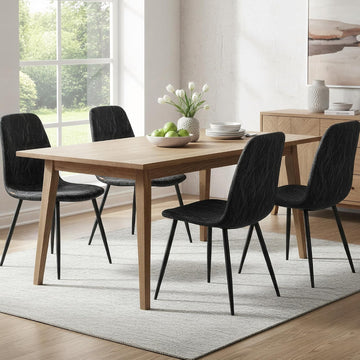 Set of 4 Dining Chairs, Dining Room Kitchen Chairs, Metal Frame, Adjustable Feet, Easy to Clean, Glacier-Textured PU