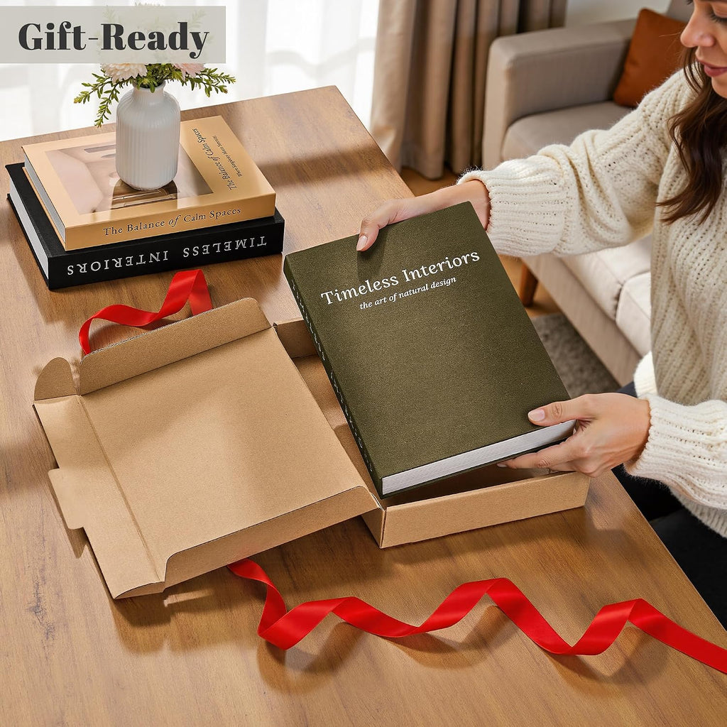 Decorative Books, Set of 3 Fake Book Storage Boxes, Olive Green | Modern Home Decoration with Hidden Storage Room for