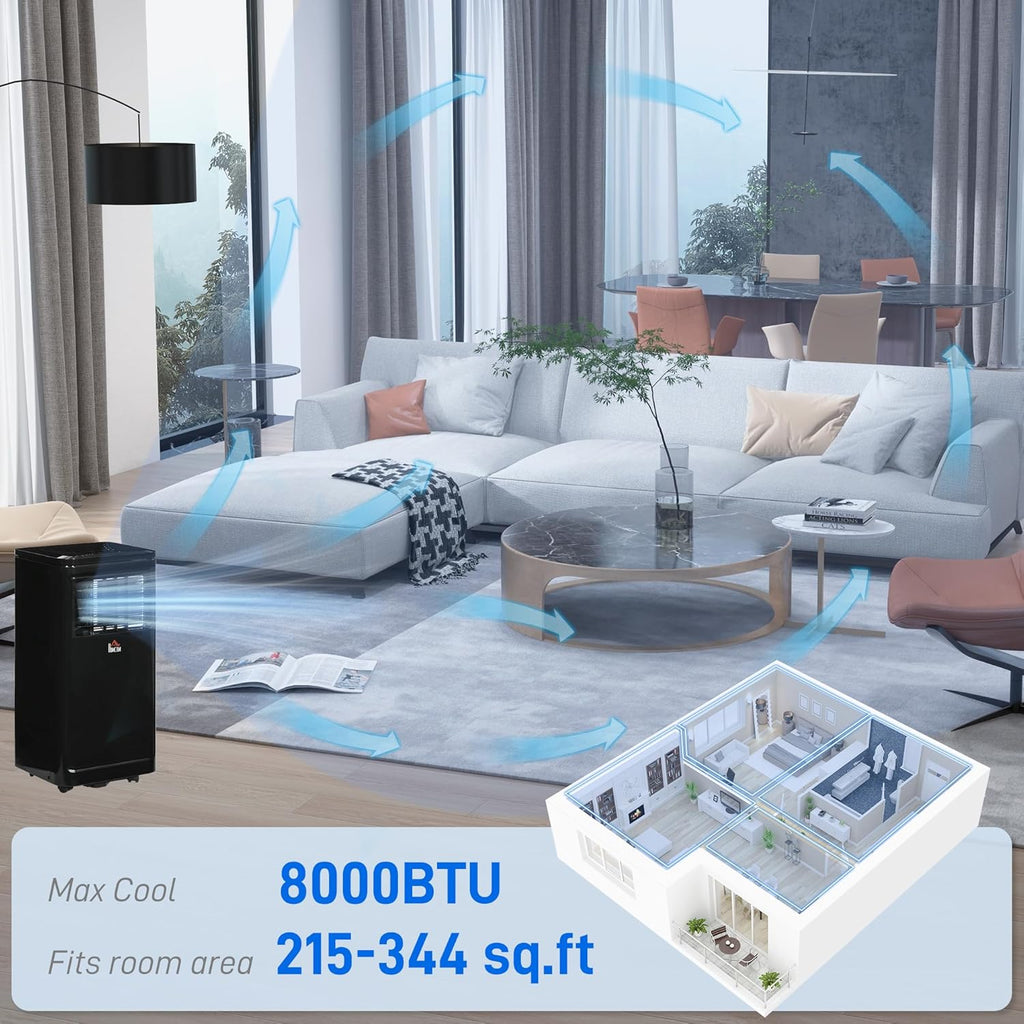 8000 BTU Portable Air Conditioner, for Rooms Up to 344 Sq. Ft., 3-in-1 Portable AC Unit with Dehumidifier