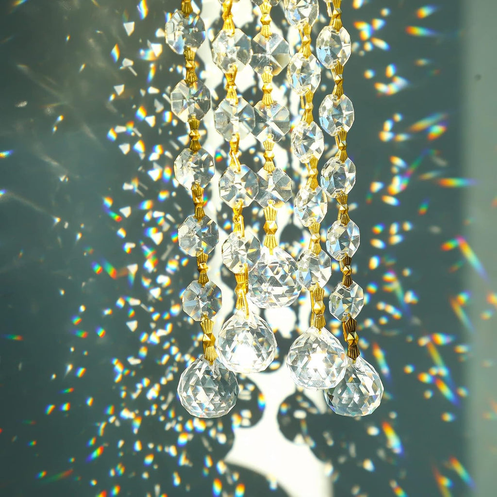 10Pcs Crystal Garland Strands Hanging Glass Chandelier Beads Chains - Glass 20mm Balls Prisms with Beads Pendants