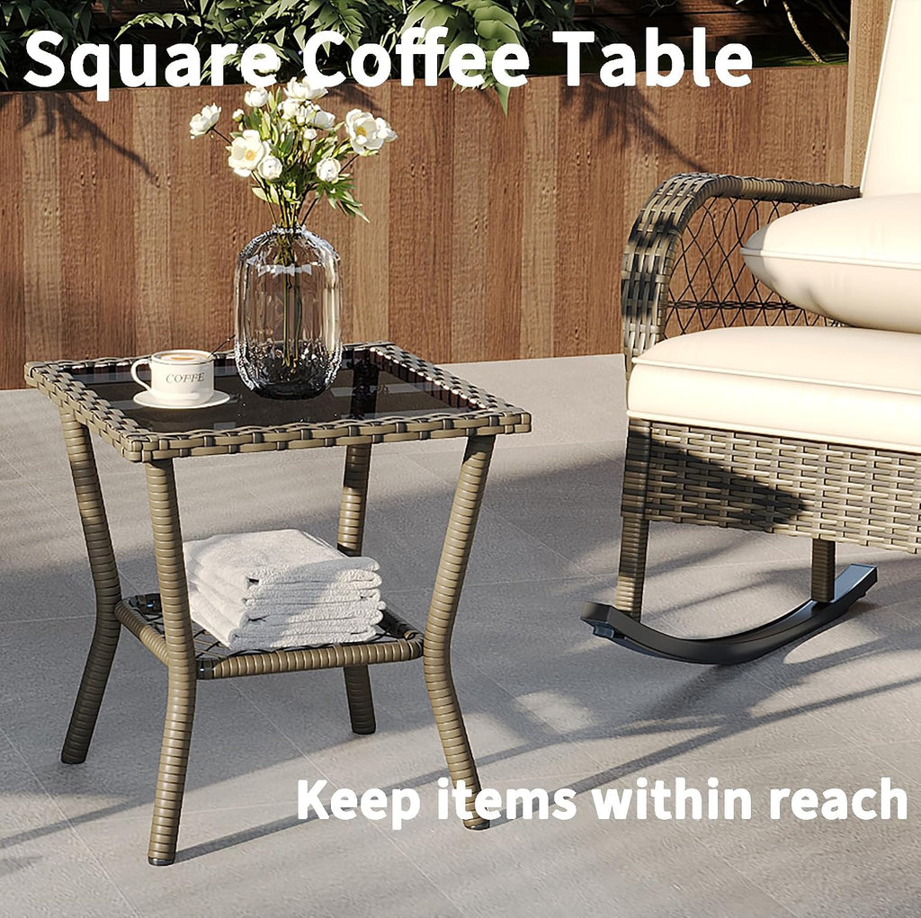 Outdoor Wicker Rocking Chair, Patio Rattan Rocker Chair with Cushions & Steel Frame, All-Weather Rocking Lawn Wicker
