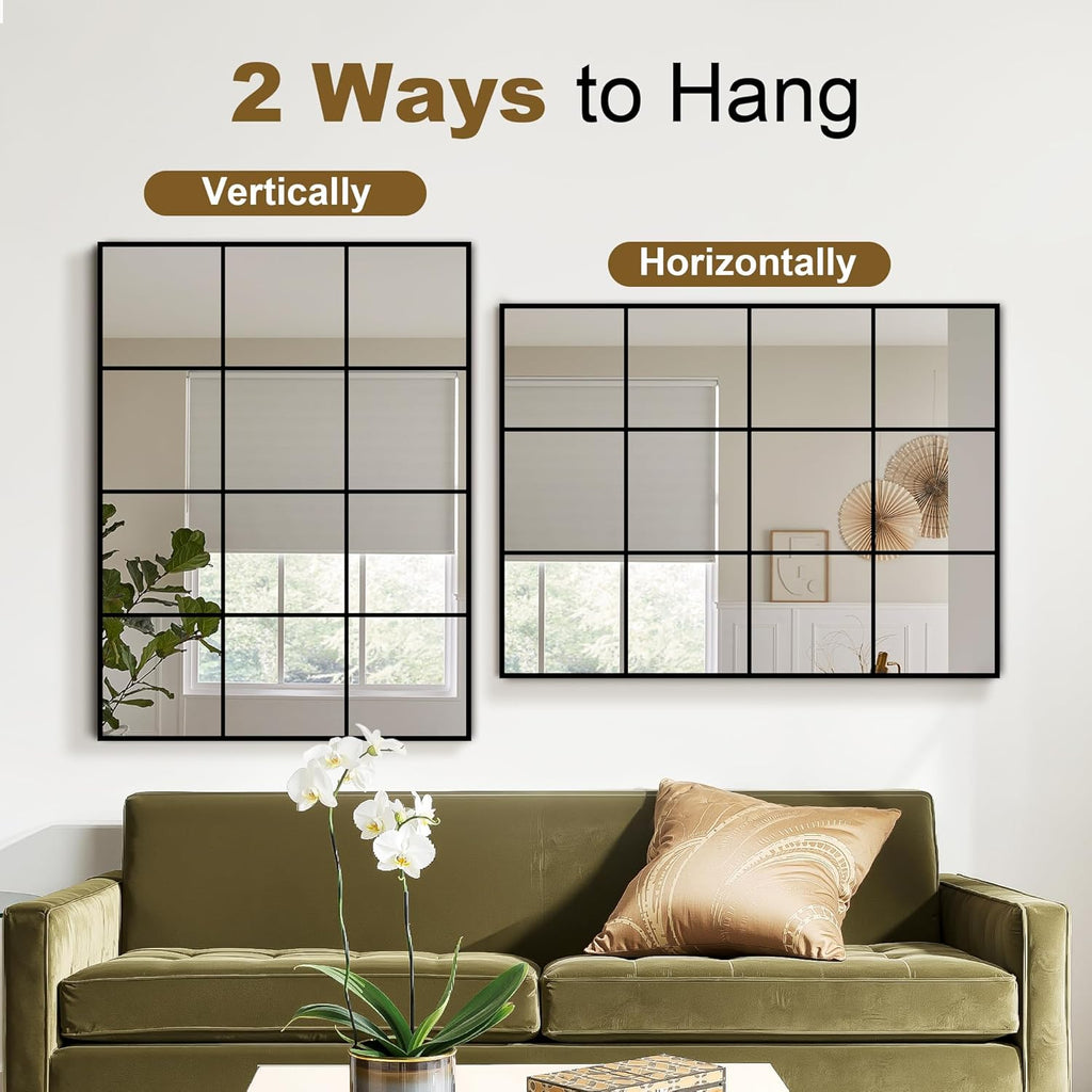 Window Mirrors for Wall Decor, Wall Mirrors Decorative Window Pane 30 x 40, Rectangular Metal Framed Wall Mounted
