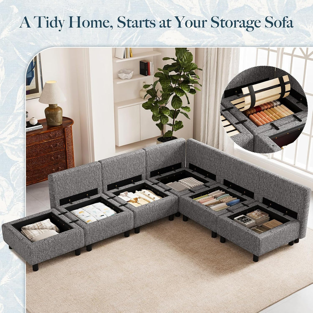 107.1" 6 Seats L Shaped Couch Modular Sectional Sofa Seat Couch with Storage Comfy Washable Sectional Couches Sofas