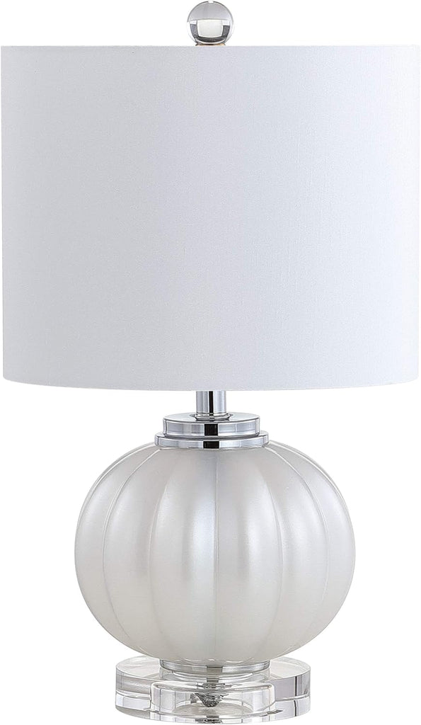 17.5" White/Chrome Glass Table Lamp, Modern Crystal Bedside Lamp Living Room Nightstand, Glam Ribbed Accent Lamp