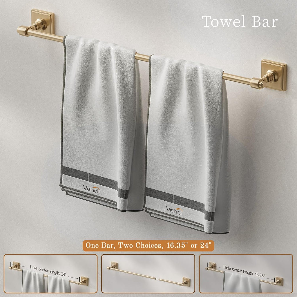 Champagne Bronze Bathroom Accessories Set, 5 Piece Bathroom Towel Holder Set, SUS304 Stainless Steel 24" Towel Bar