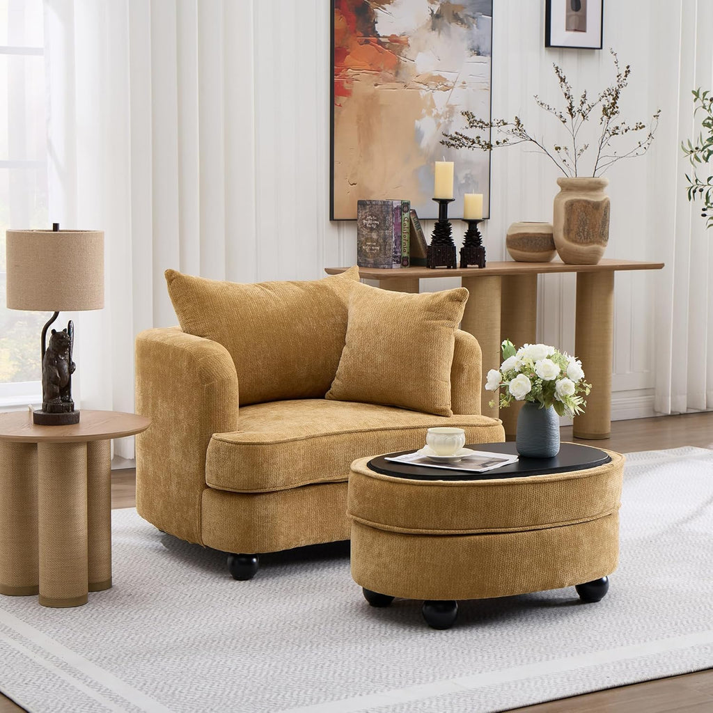 Modern Chaise Lounge Chair — Yellow Chenille