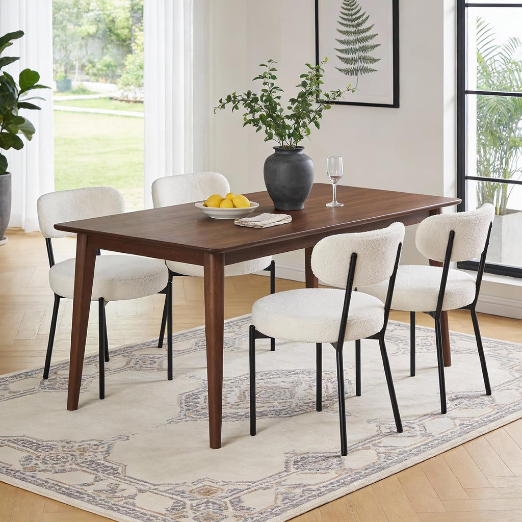 Dining Chairs Set of 4, Mid Century Modern Chair Round Upholstered Curved Backrest, Kitchen Vanity Living Room Chairs