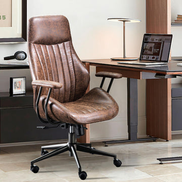 Office Chair, Mid-Century Modern Faux Suede Leather Ergonomic Chairs, High Back Comfy Computer Swivel Rolling