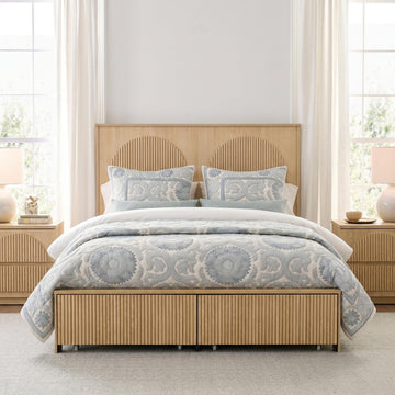 King Bed Frame with 52.4" Tall Headboard, Fluted Bed Frame with 2 Storage Drawers, Modern Arched Reeded Wooden