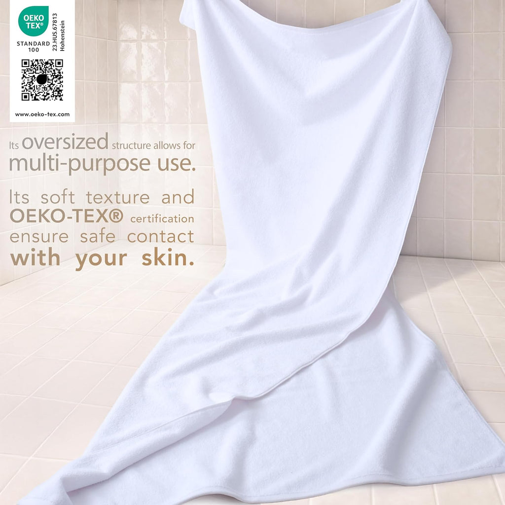 100% Cotton Turkish Towel, Soft Absorbent Quick Dry, 40x80 Oversized Bath Sheet Towel, Snow White