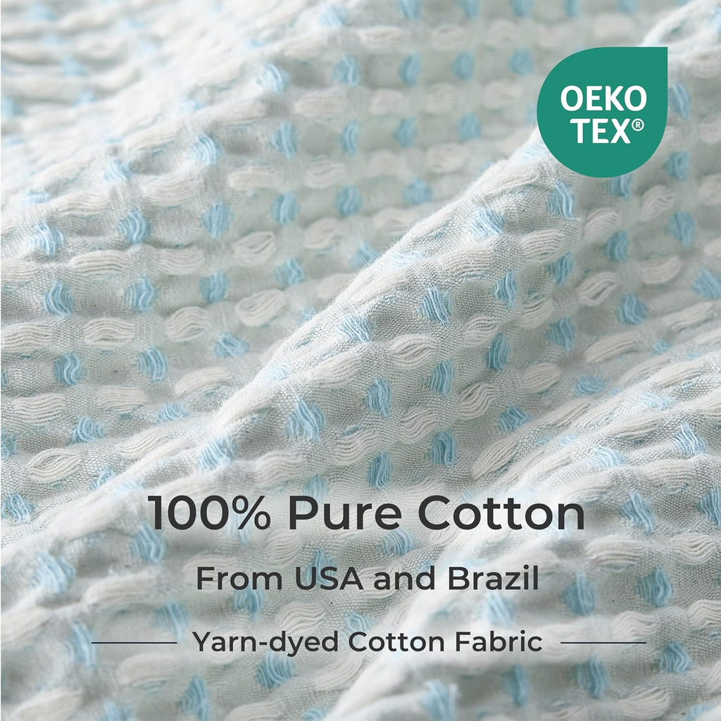 Lightweight Cotton Waffle Throw Blanket, Modern Two-Tone Check Pattern, Soft & Breathable, All Seasons - Light