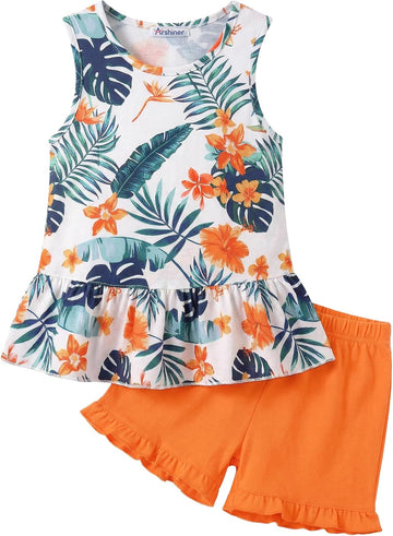 Toddler Girls Summer Outfits Sleeveless Ruffle Top and Shorts Set