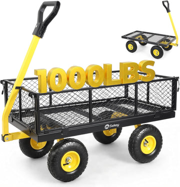 1000lbs Heavy Duty Steel Garden Cart for Yard & Farm, Utility Wagon with Removable Sides (Convert to Flatbed), 10"