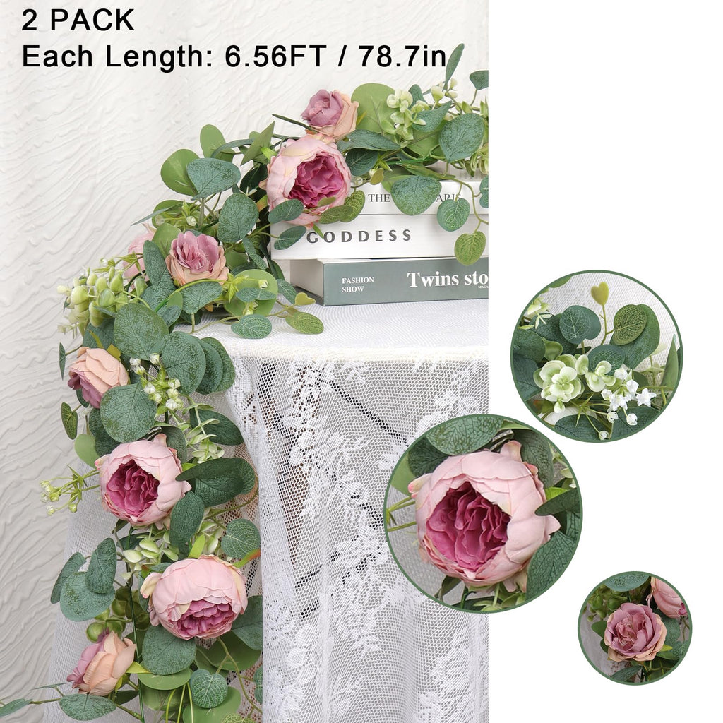 Artificial Eucalyptus Flower Garlands, Vintage Pink, 2PCS
