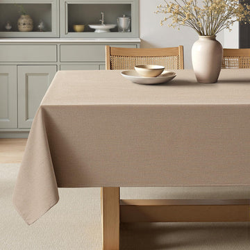 Linen Textured Rectangle Tablecloth 60 x 104 Inch Light Brown