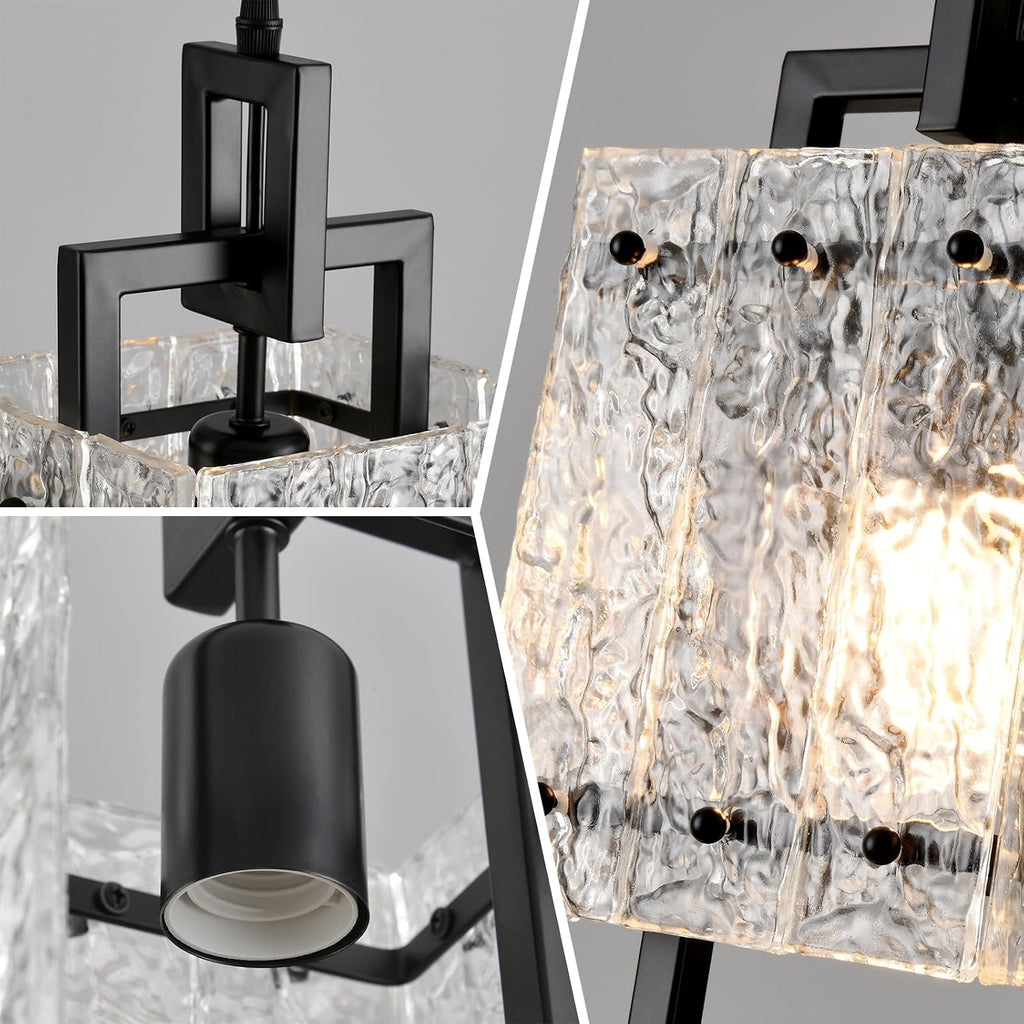 Black Pendant Light Fixtures Modern Pendant Lights Kitchen Island Water Ripple Glass Square Pendant Light Adjustable