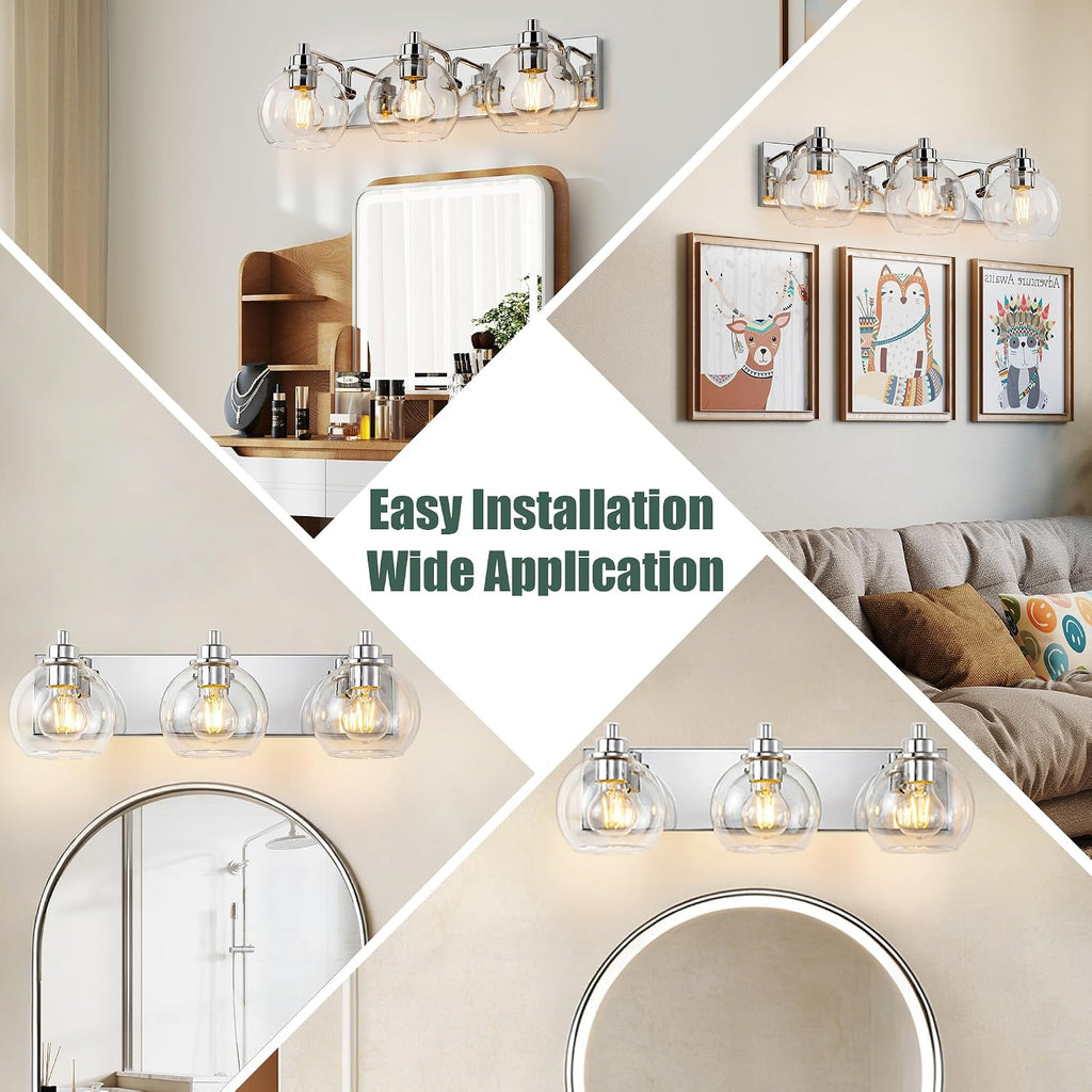 3 Light Bathroom Light Fixtures-Chrome Bathroom Vanity Lights, Modern Vanity Lights 3-Light Bathroom Lighting