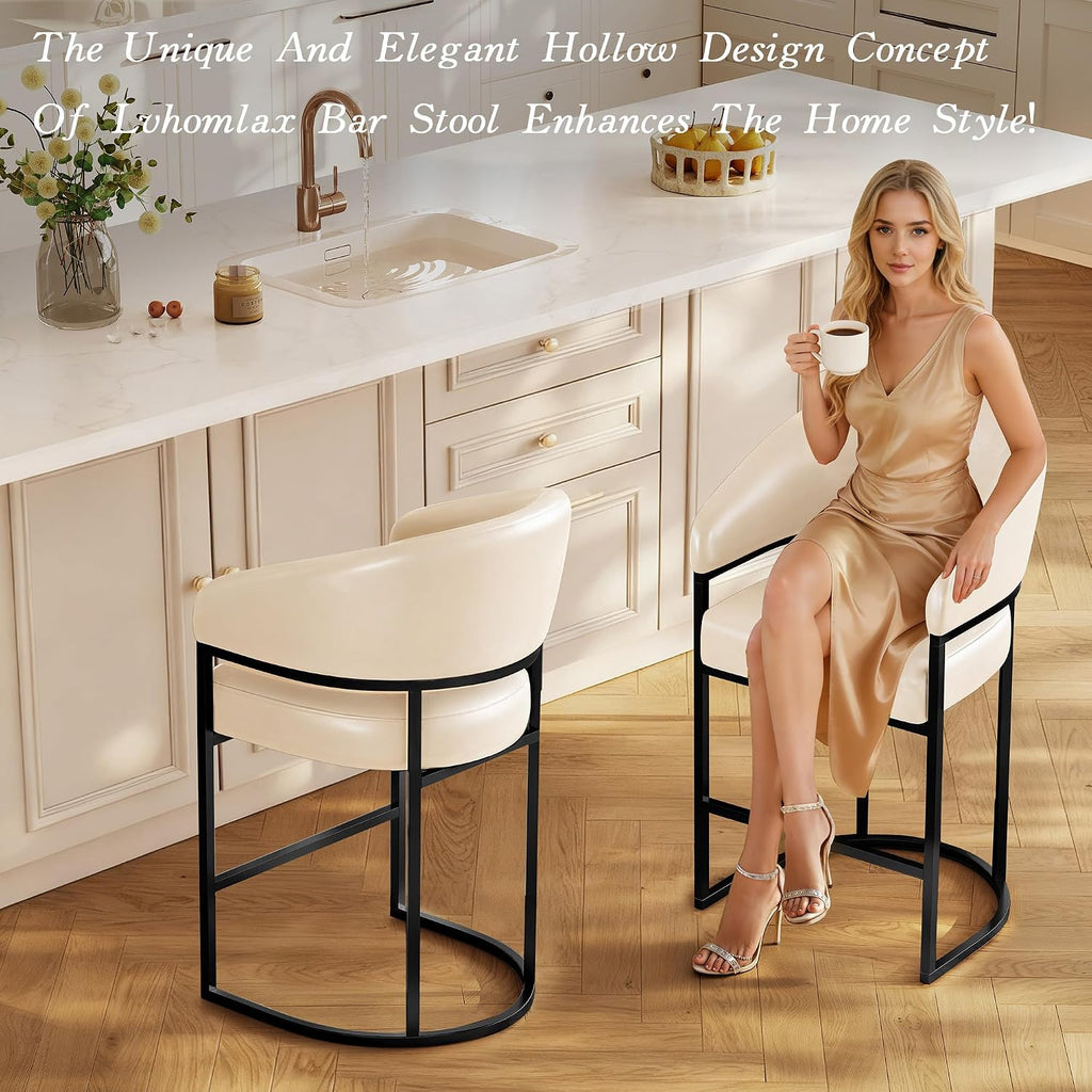 Modern Counter Height Bar Stools,Bar Stools Set of 4,PU Leather Upholstered Barrel Barstools with Backs,26"