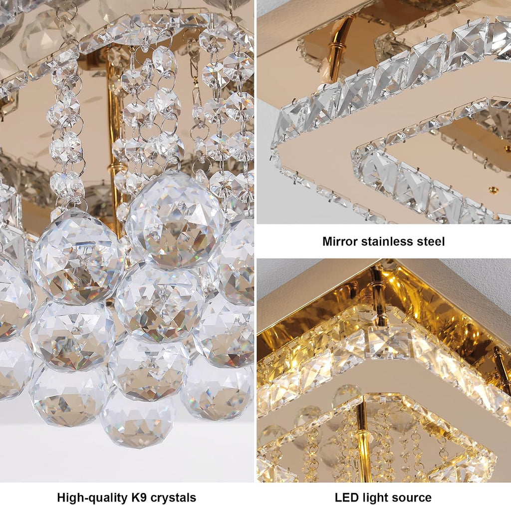 24 inch Flush Mount Chandelier Crystal Ceiling Light with Remote Control/APP, 3CCT Dimmable&Brightness Adjustable