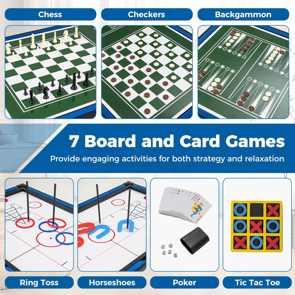14-in-1 Multi Game Table, Combo Game Table w/Foosball, Air Hockey, Pool, Table Tennis, Basketball, Chess, Checkers
