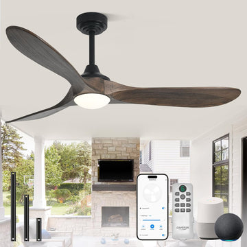 60 inch Outdoor Ceiling Fans with Lights,Smart Wood Ceiling Fan for Alexa,Google & APP Control,Indoor/Outdoor