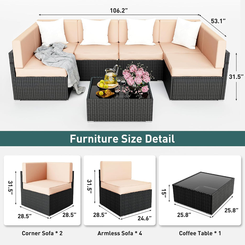 7 Pieces Outdoor Sectional Furniture,Wicker Patio sectional Furniture Sets,All-Weather Rattan Sectional Sofa