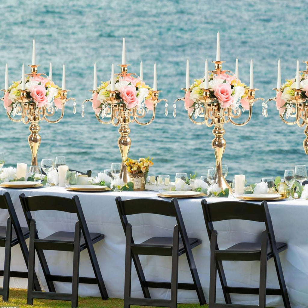 20.3'' Tall 5 Arm Candelabra Centerpiece for Table, Metal Elegant Candle Holder, Retro Candlestick Table Centerpieces