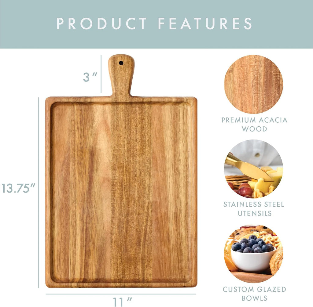 Charcuterie Board Set - Acacia Cheese Board Serving Tray with Accessories - House Warming Gifts for New Home, Bridal