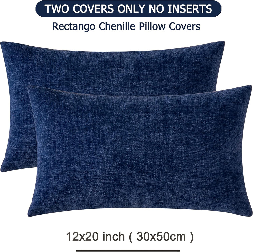 Lumbar Support Pillow Decorative Rectangle Throw Pillow Covers 12"x20" Inch Set of 2, Soft Chenille Pillowcase