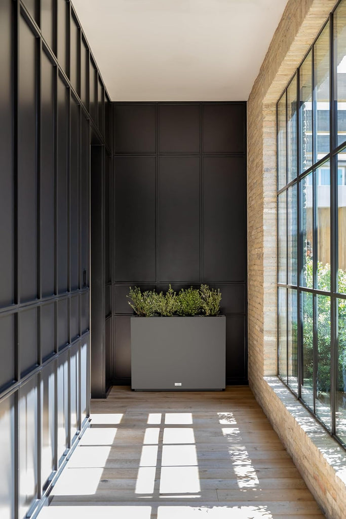 Block Series Span Plastic Planter - Tall Rectangular Planter for Indoor or Outdoor Patio/Porch, Gray, 30" in Height