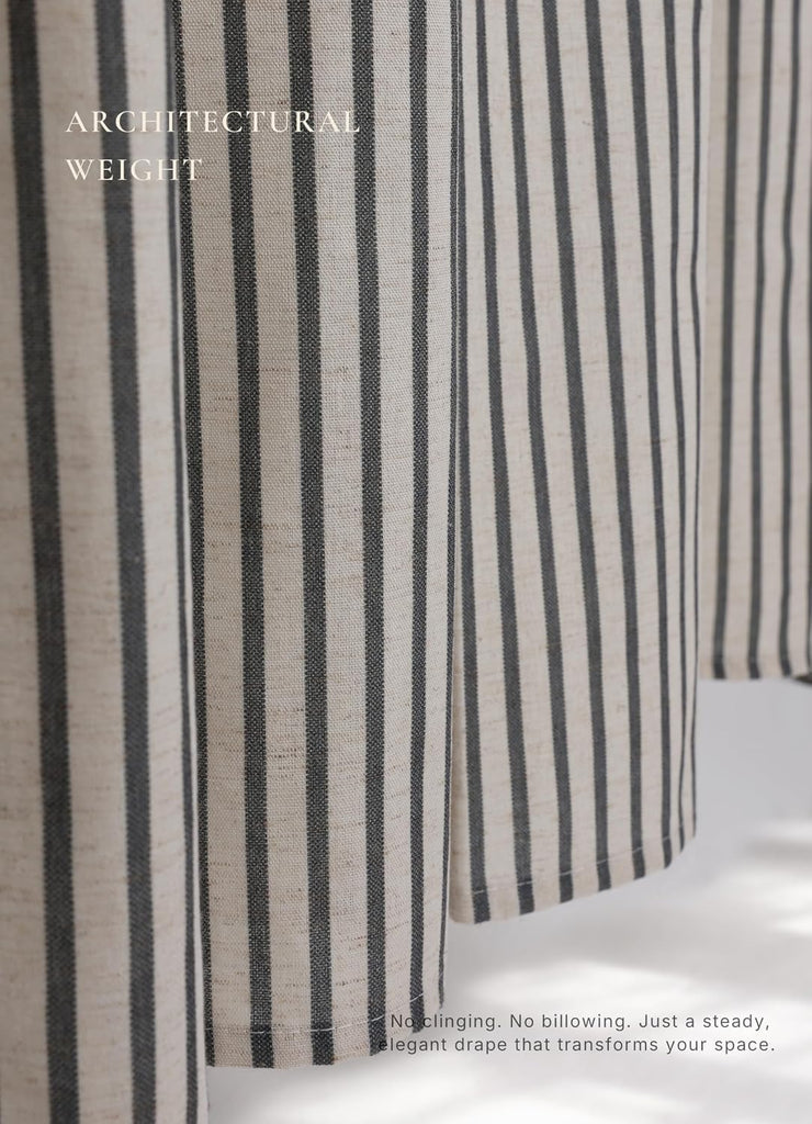 Farmhouse Striped Shower Curtain - 72x72 Inches, Linen Blend Fabric, Breathable & Machine Washable, Rustic Black
