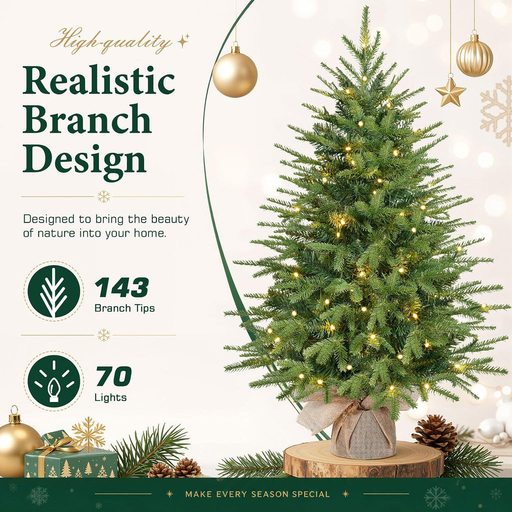 Prelit Artificial Mini Christmas Tree for Tabletop Desk Decor, 3 to 4 ft
