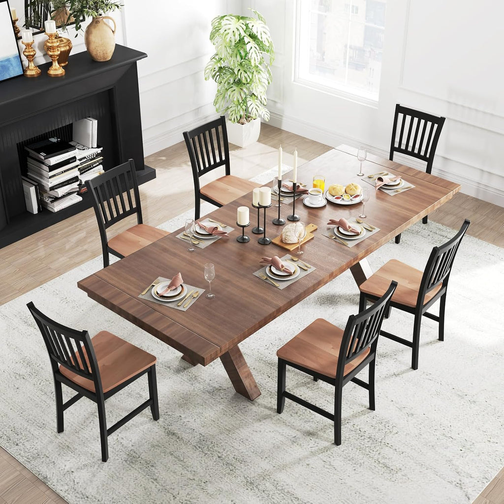 Dining Chairs Set of 4, Mid Century Modern Dining Room Chairs with Solid Rubber Wood Legs and Curved Backrest