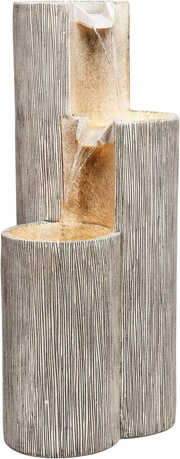 41” Outdoor 3-Tiered Weathered Stone Water Fountain with Natural Stone Look - Garden Water Feature Decoration, Gray