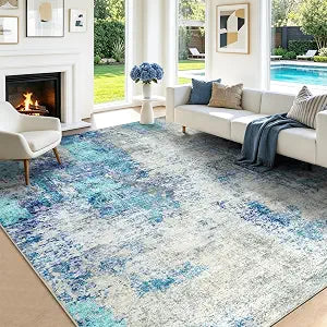 Washable Area Rug Living Room Rugs 8X10 - Neutral Modern Abstract Rugs Soft Carpet with Non Slip Backing for Under