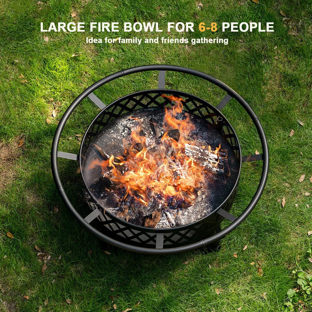 38 Inch Fire Pit - Wood Burning with Grill Table