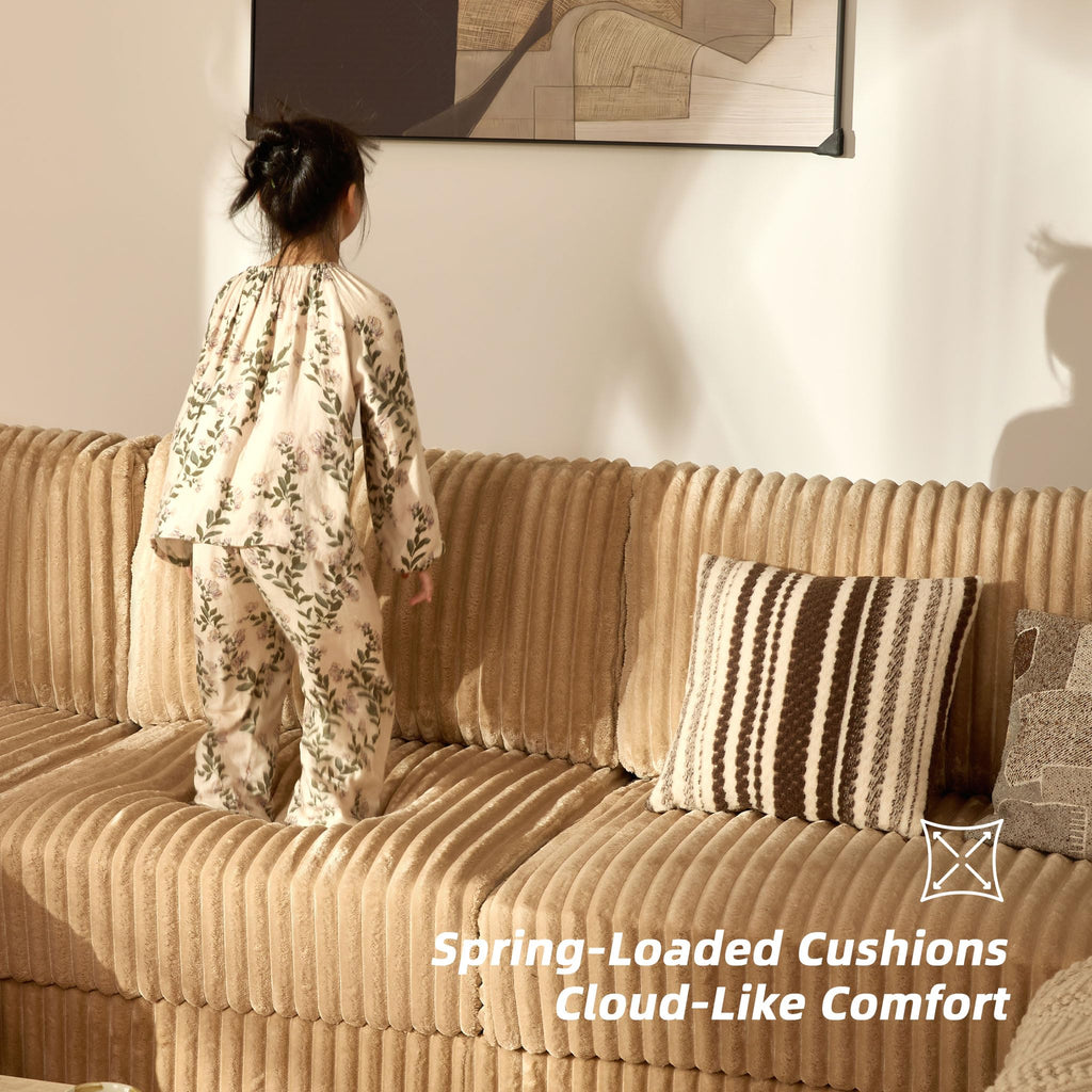 139" U-Shaped Cloud Couch, Modular Sectional, Deep Seats, Camel