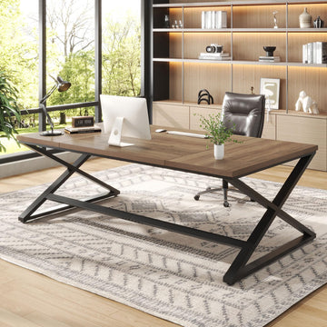 Large Computer Desk, 78.7" Extra Long Home Office Desk Rustic Oak